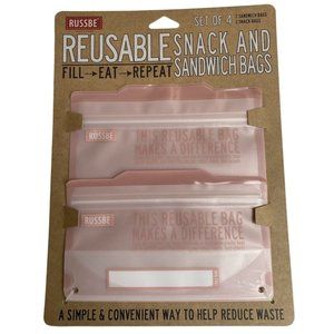 Russbe Reusable Sandwich/Snack Bag Pack of 4, NWT, 2 Sandwich Bags & 2 Snack Bag